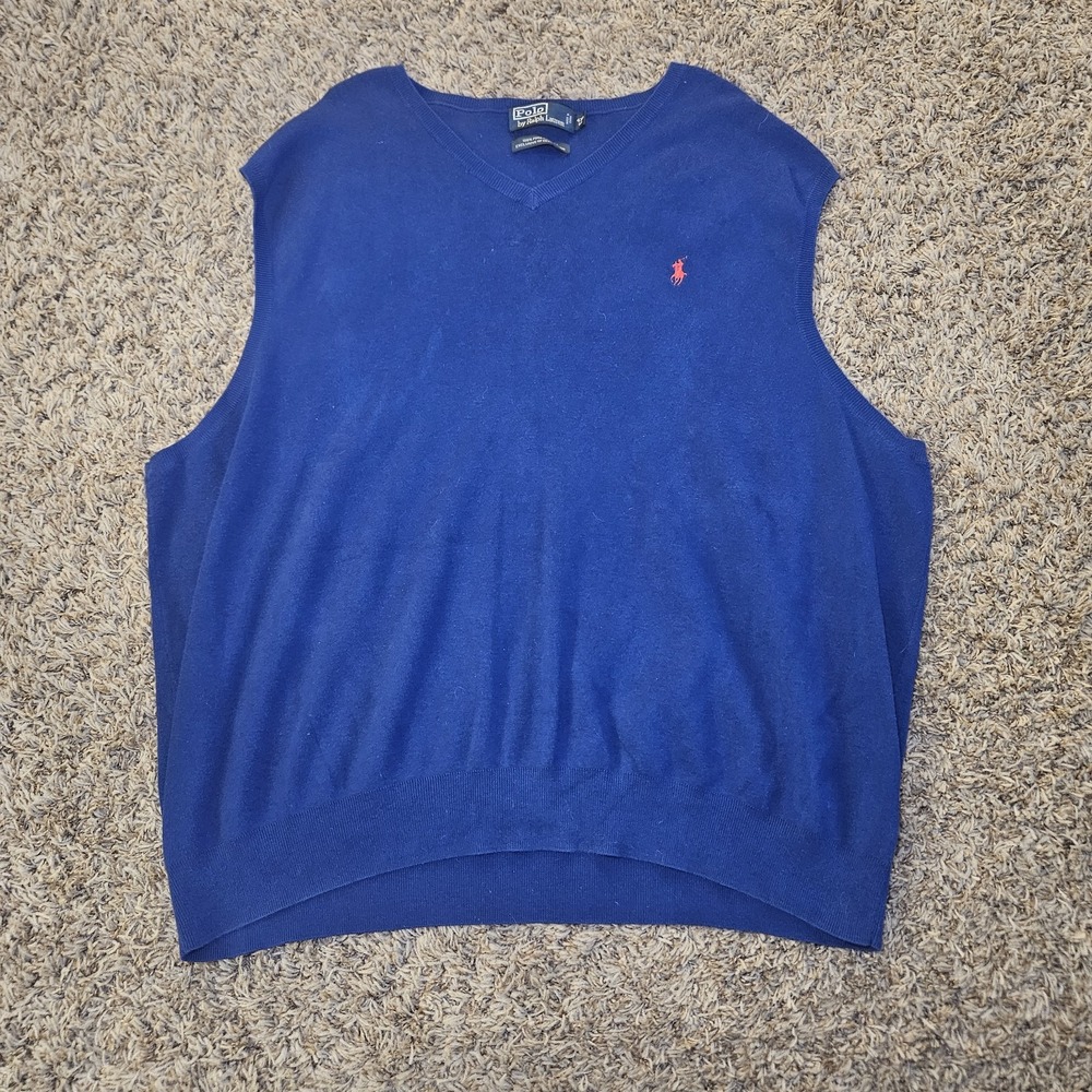 Polo Ralph Lauren Sweater Vest Men's 4XB Big Blue Embroidered 100% Pima Cotton